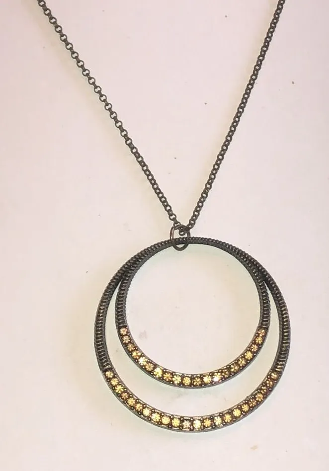 Bronze Double Circle Boho Pendant Necklace Brown