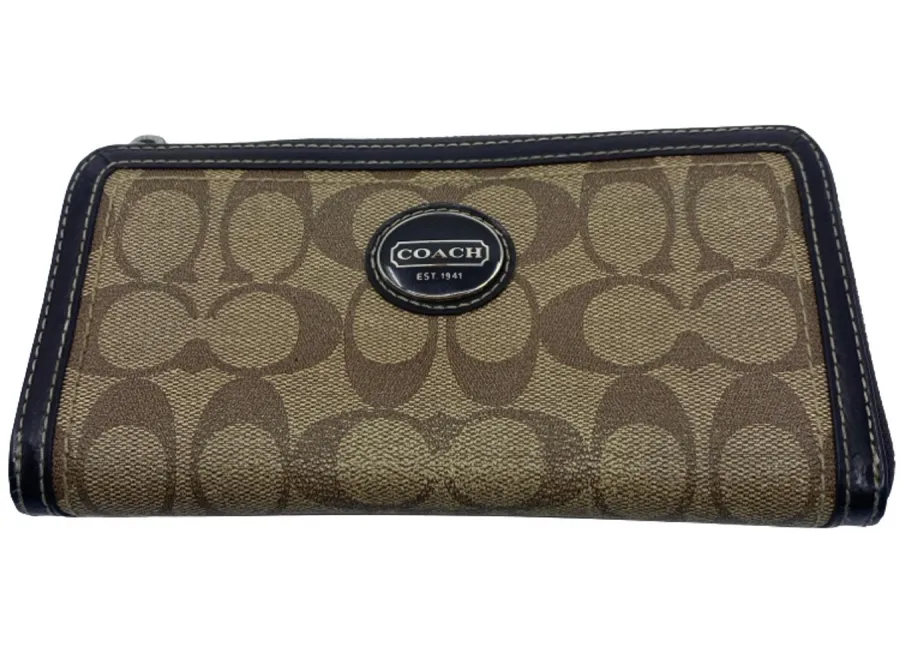 Coach Signature C Brown Coated Canvas Zip Around Wallet