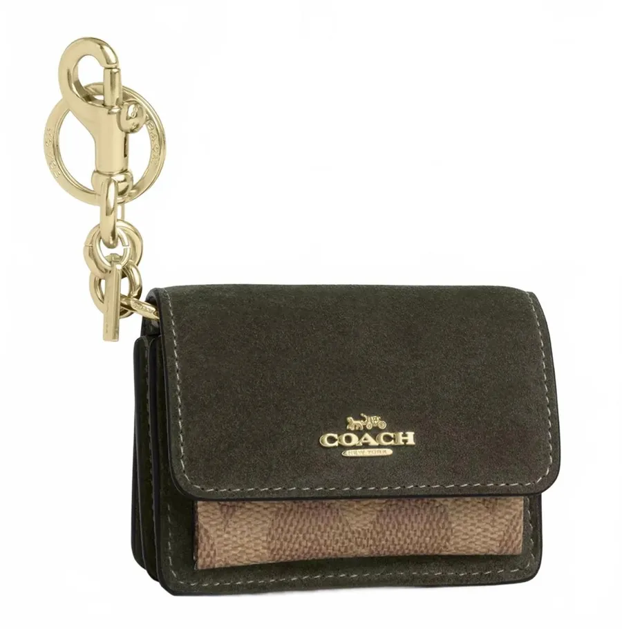 Coach Klare Bag Charm With Signature Canvas NWT Suede/Gold/Army Green/Tan