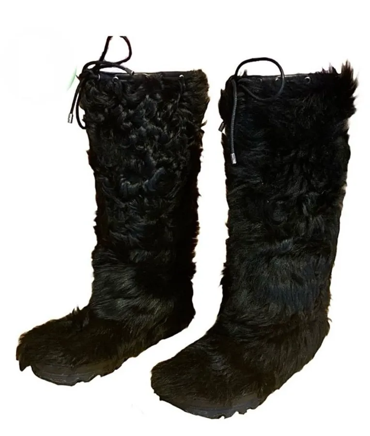 VINTAGE RALPH LAUREN COLLECTION DYED BLACK SHEARLING LAMB & LEATHER BOOTS (5.5)