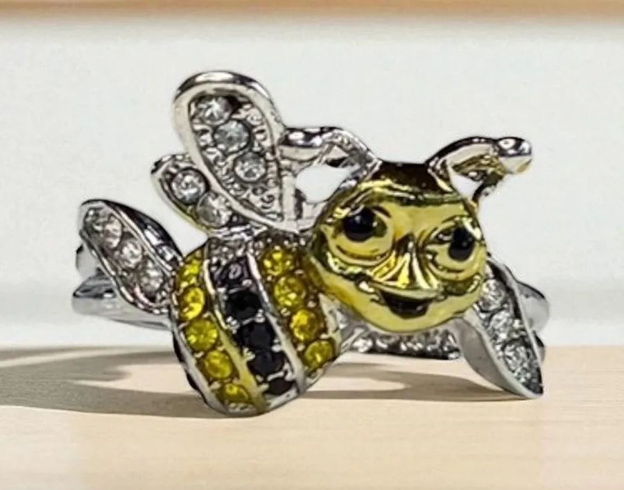 Silver Hidden Message Bee Ring Size 8