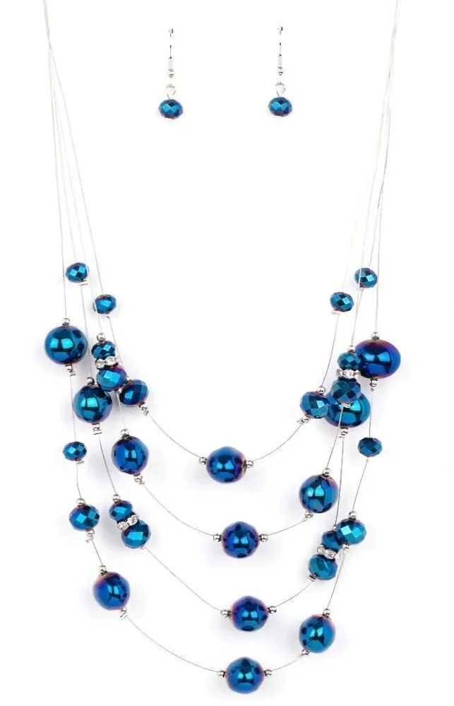 NWT Paparazzi Blue Cosmic Real Estate Necklace & Earrings Set