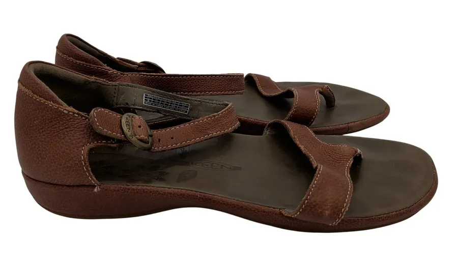 KEEN City of Palms Posted Sandals Brown Leather Flat Thong Womens 7.5 1012390