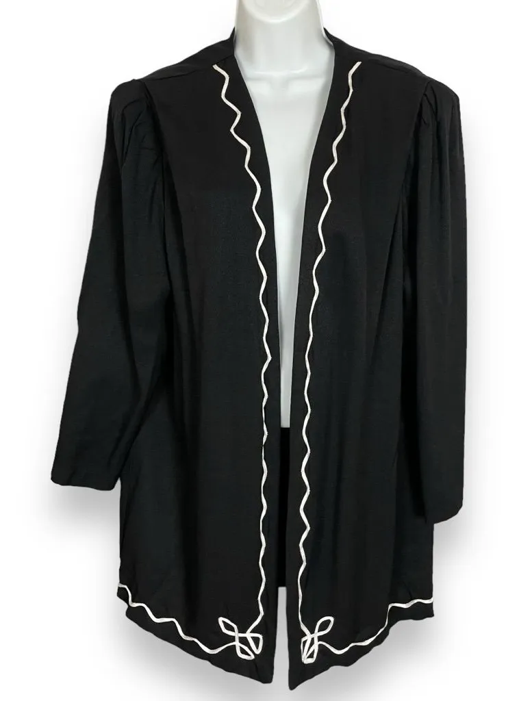 Vintage Blazer Jacket Casual Black Wiggly Line Open Front Plus Size Eclectic