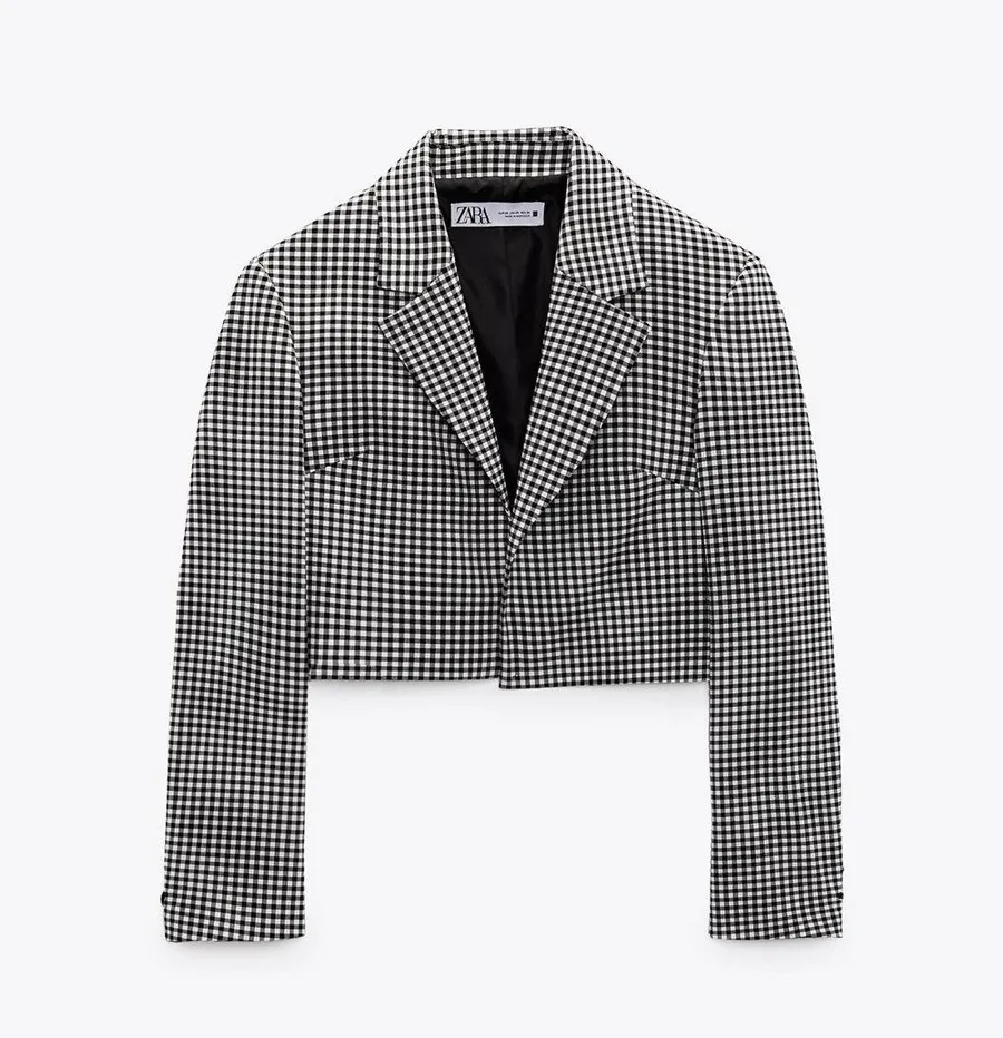 ZARA Black and White Houndstooth Cropped Blazer