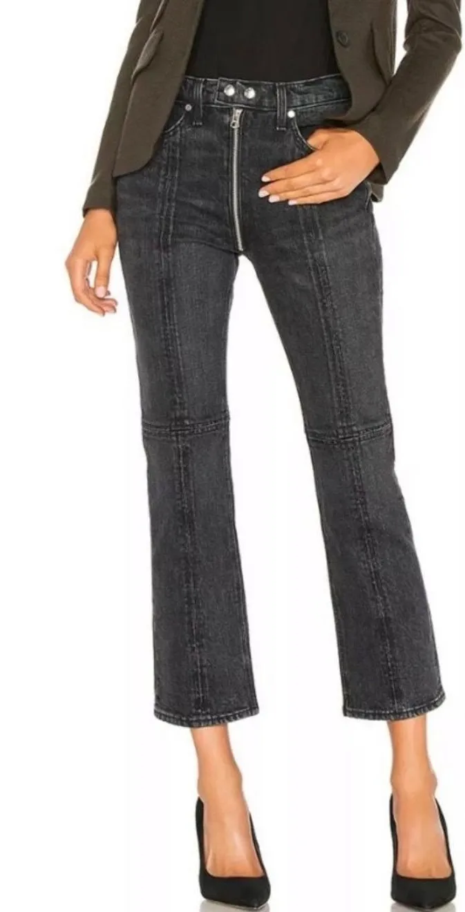 Rag & Bone Iver Jeans Women's 27 NWT Black Moto Grunge Straight Leg Zippers