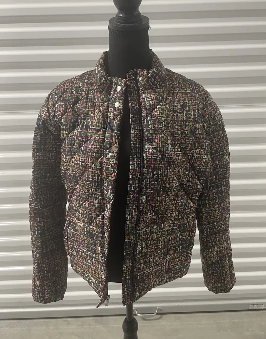 Lands End Women's Size Small Down Puffer Jacket Multi Color Abstract Print