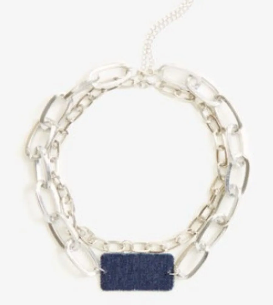 SILVER DENIM BAR LAYER NECKLACE