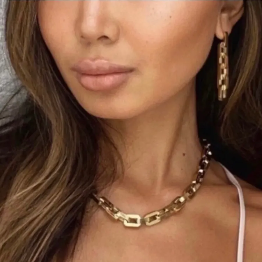 New Eddie Borgo Supra Chain Link Necklace and Earrings Gold Tone Jewelry Chic