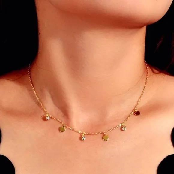 3/$30 π Rhinestone Heart Charm Necklace Gold
