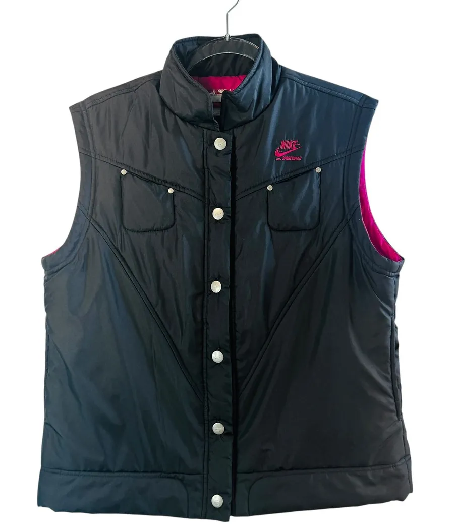 Nike Sportswear Vest Puffer Sleeveless Full Snap Black Pink L Fuschia Gorpcore