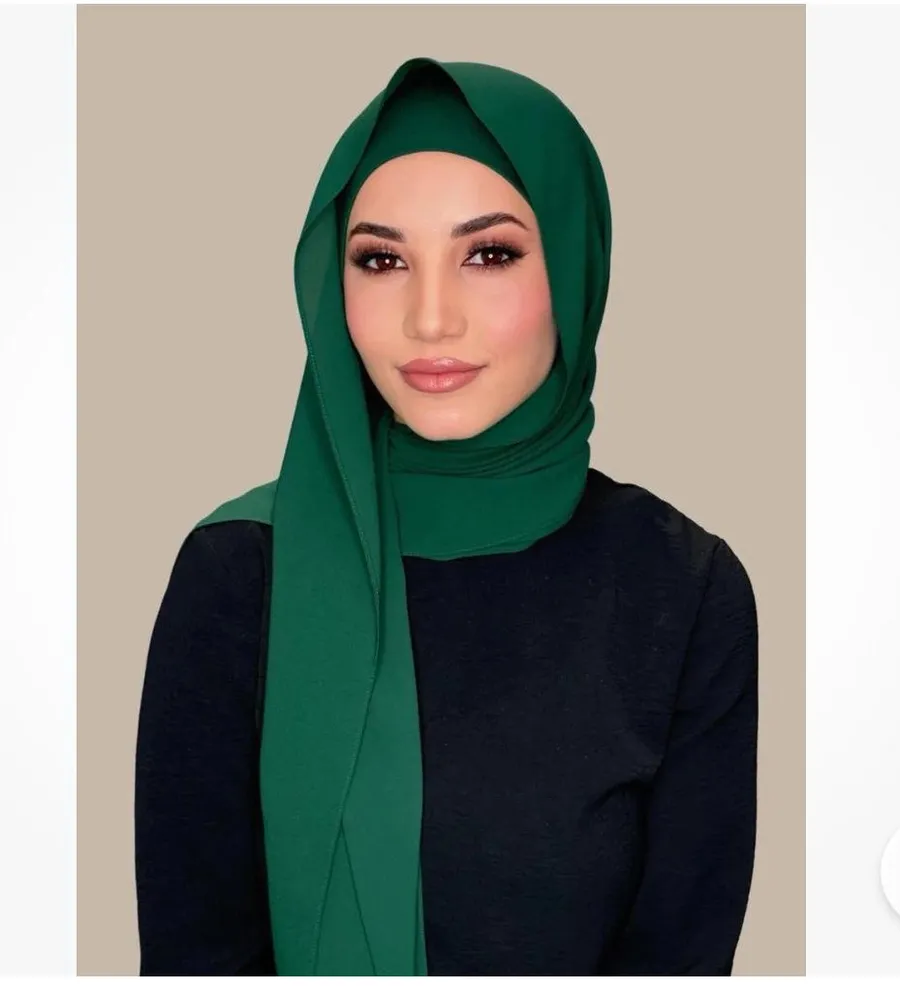Premium Chiffon Rectangle Hijab In Bottle Green For Women