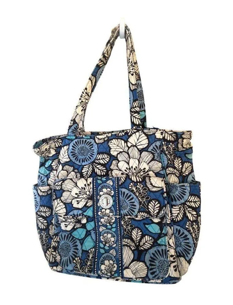 Vera Bradley Floral Quilted Tote Bag With Pockets & Button Closure-note flaw han