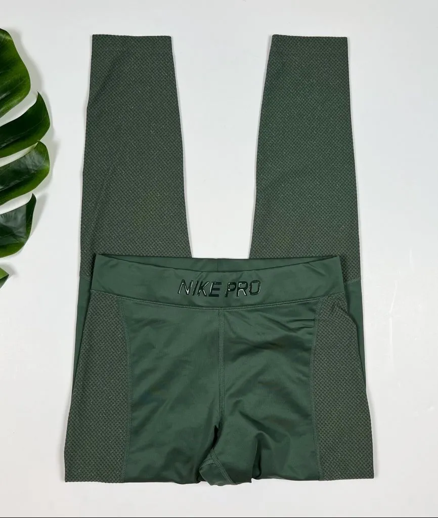 Nike Pro Training Leggings In Green Metallic
