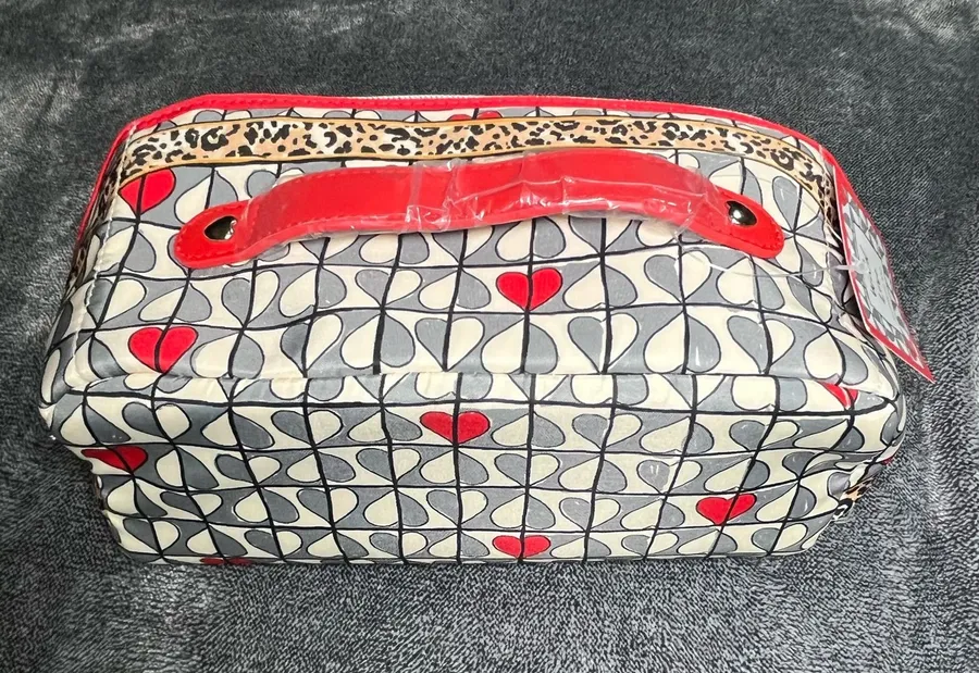 Brighton Wild Love Cosmetic Makeup Bag Travel Organizer Hearts Leopard Print Red Handle