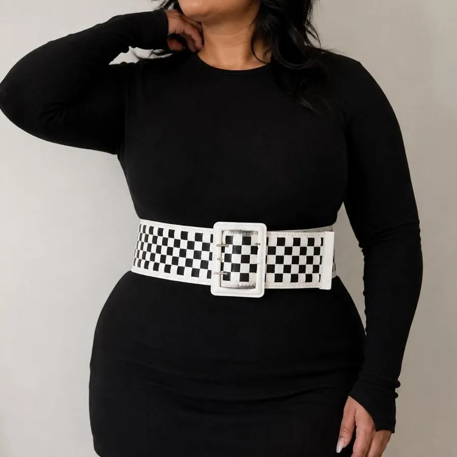 Vintage Belt Black White Checkerboard Woven Indie Sleaze Mod Ska Plus Size 45"