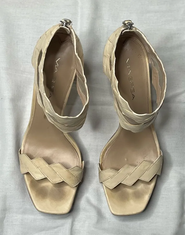 Via Spiga Cream Woven Platform Stiletto Sandals Sz 9