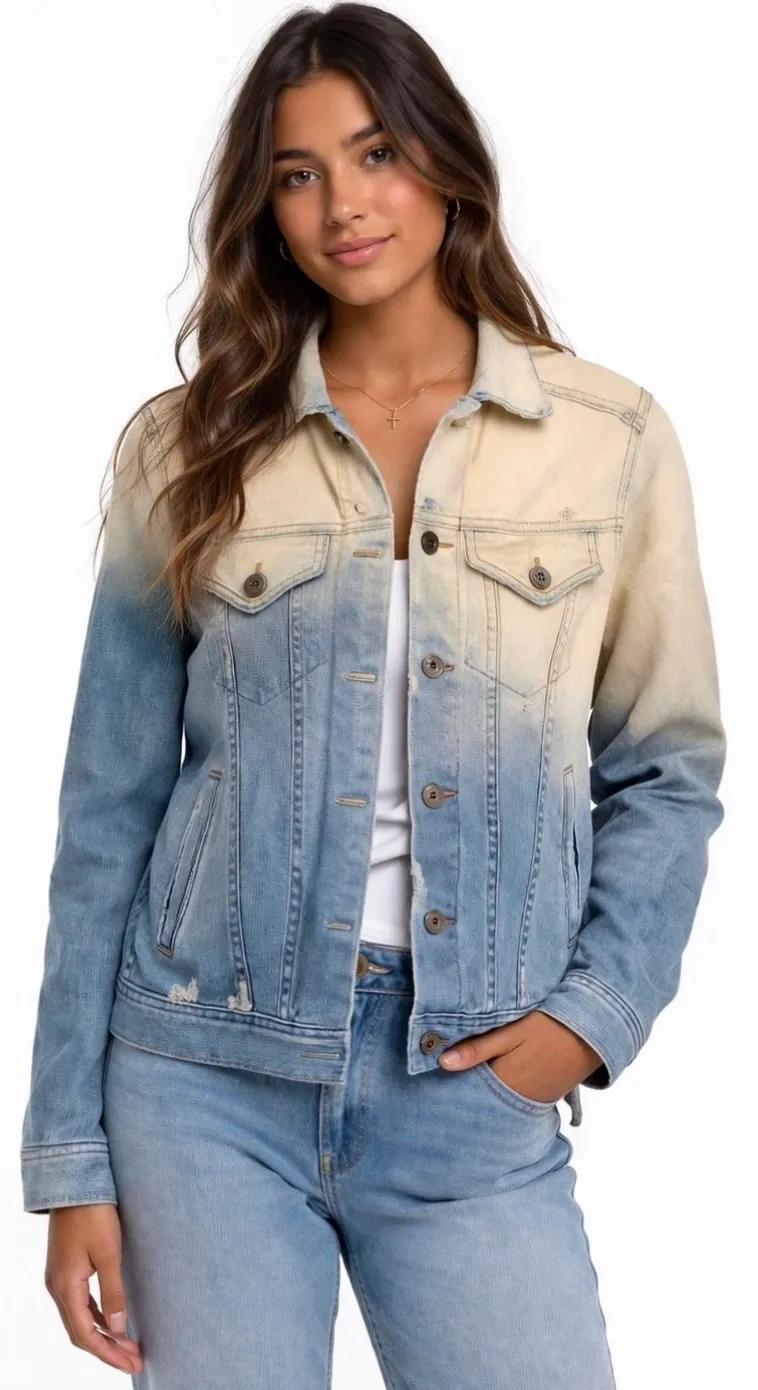 AG Adriano Goldschmied Mya Denim Jacket Blue Cream Dip Dye Ombre Trucker Small