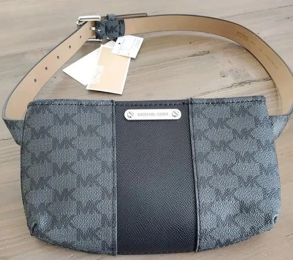 Michael Kors Black Signature MK Logo Belt Bag Waist Fanny Pack New S/M