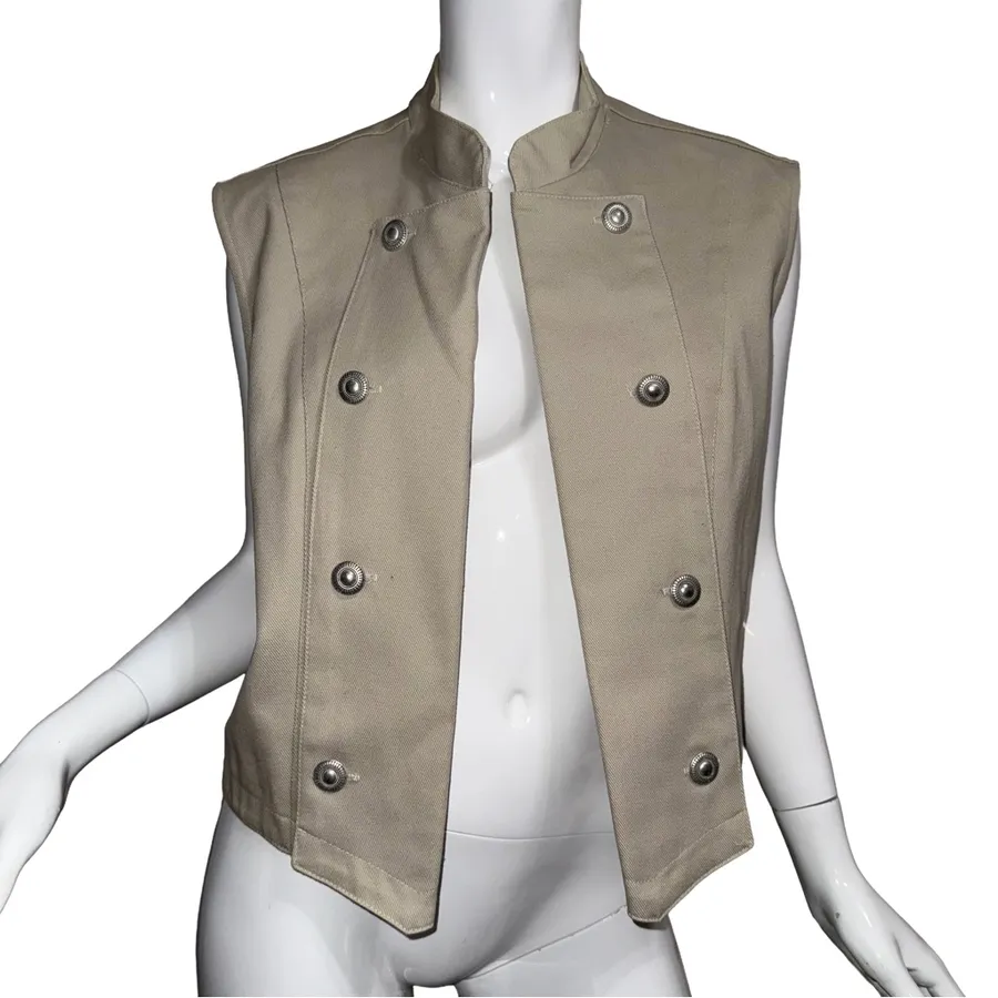 Vintage 80s Cream Sleeveless 100% Cotton Utility Vest Western Military Festival Size XL