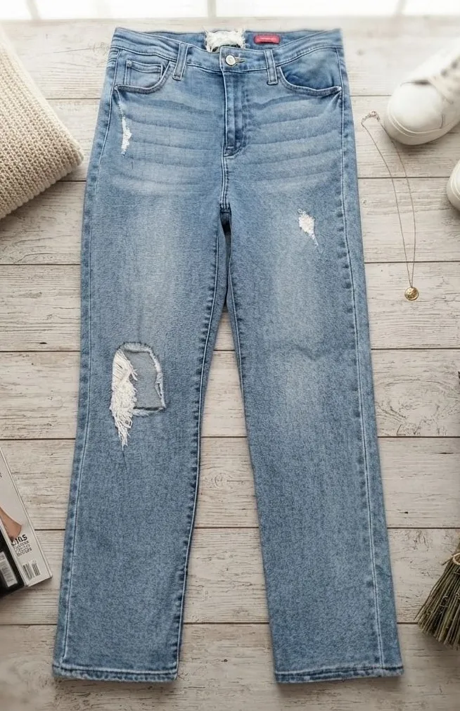 Altar'd State The Bestie Straight Leg Distressed Jeans Blue Medium Wash 11/30