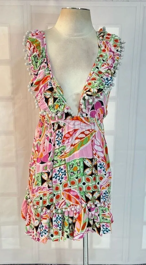 🔥🔥5 for $25 sale🔥🔥 ASOS retro Pom Pom fringe swim cover up mini dress size 2