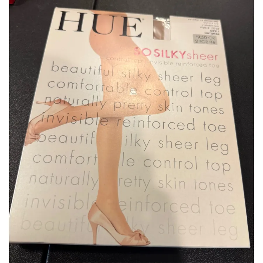 HUE Womens Size 1 So Silky Sheer Tights Natural Control Top Invisible Toe NEW