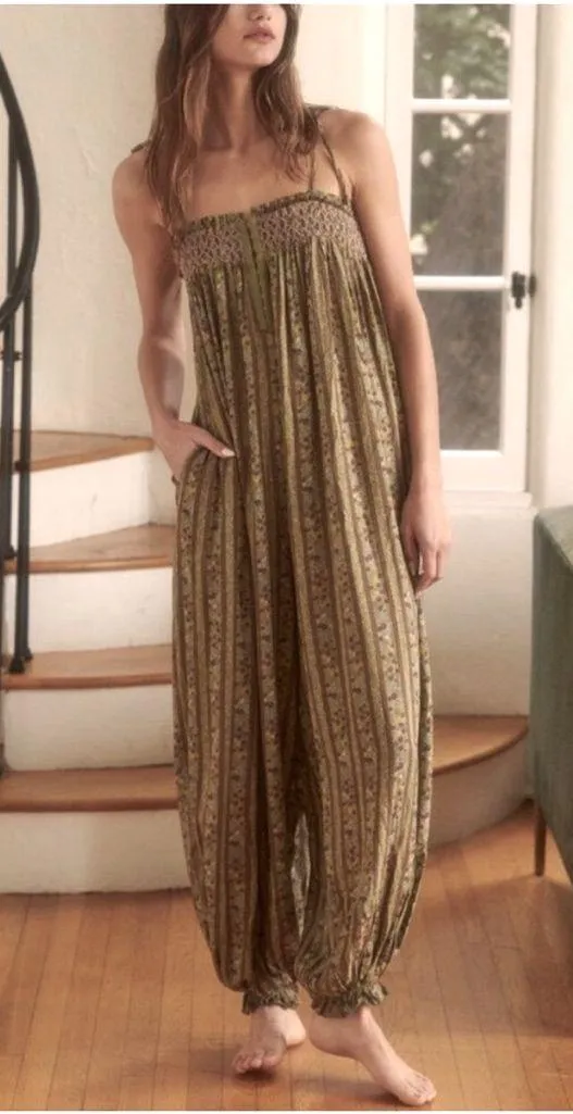 Intimately Free People Rule The World Floral Maxi Jumpsuit in Fern Combo Large