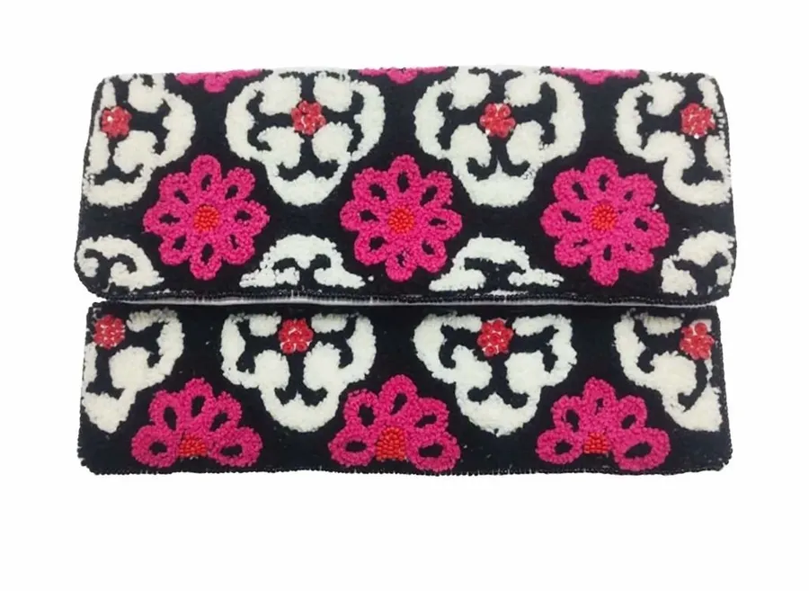 Embellished Floral Beaded Clutch
