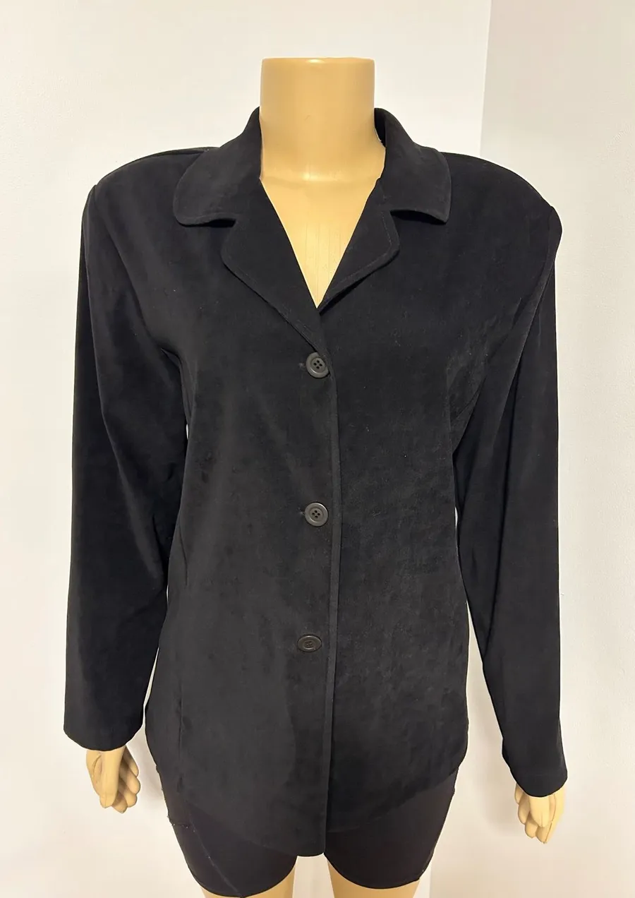Vintage Y2K Notations Black Velvet Faux Suede Blazer Jacket Womens Large