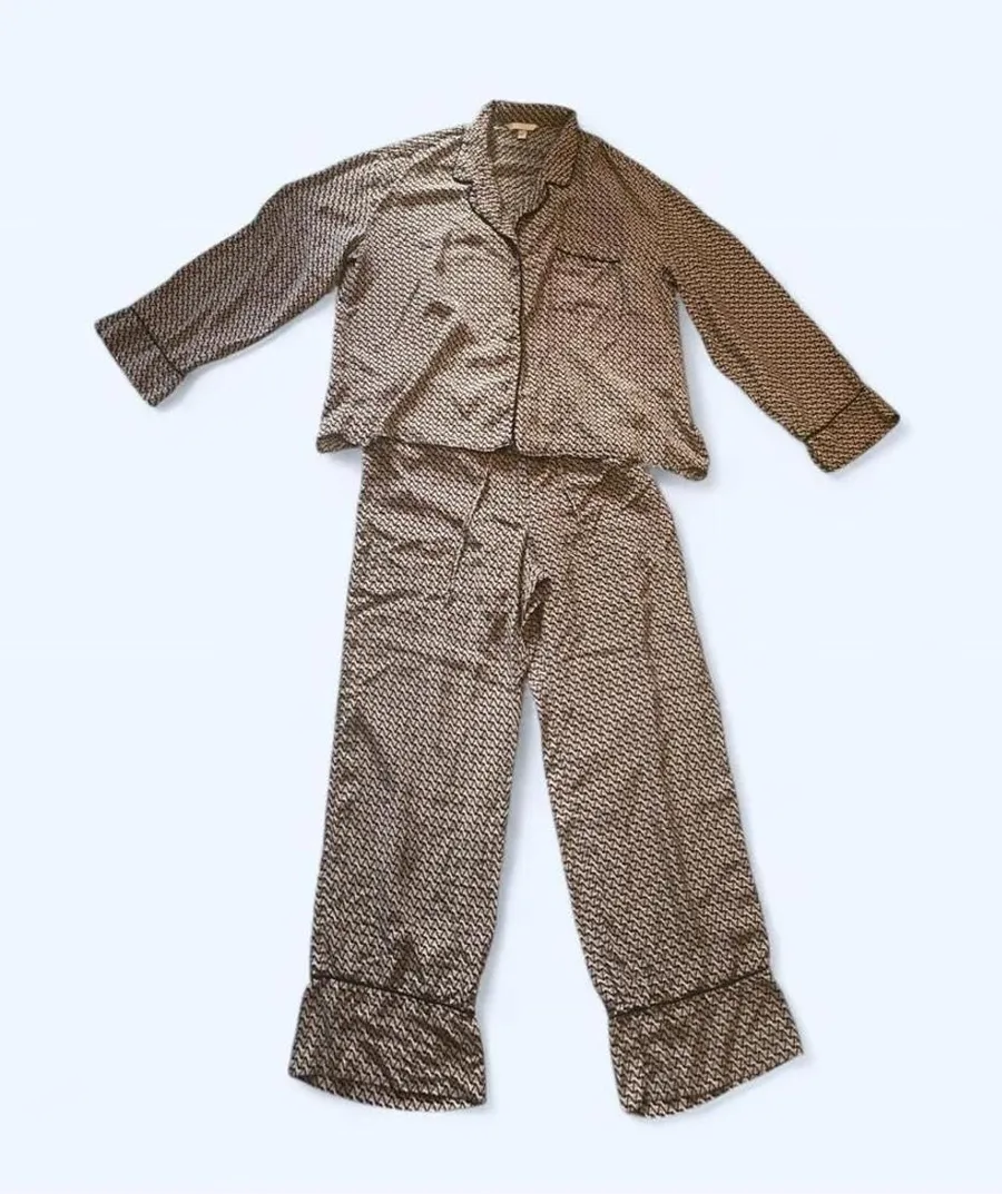 Geometric pattern brown lounge set blouse and pants size M by H&M
