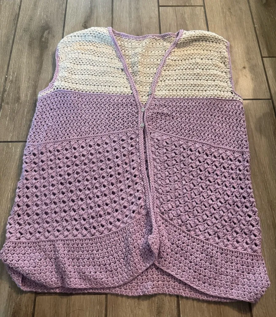 Lavender & Cream Crochet Vest