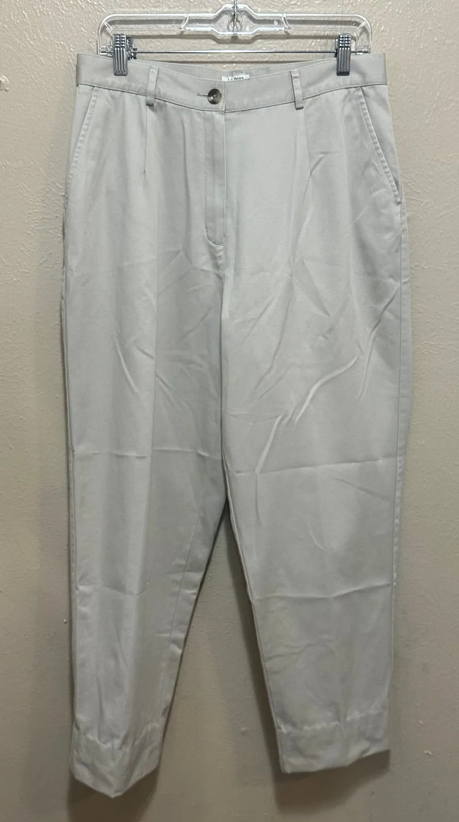 L.L.Bean Original Fit Cotton Blend Pleated Pants Beige Women's Size 14