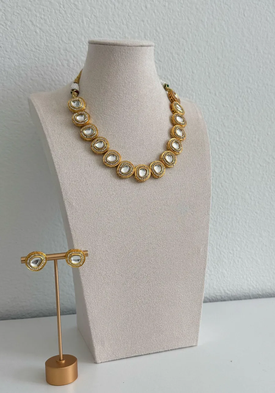 Gold Sparkly Necklace with Earrings