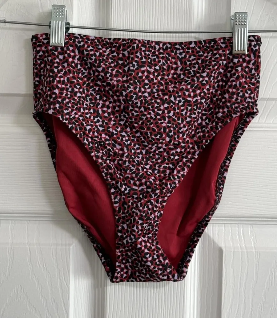 Amazon Essentials Red Leopard Print High‑Waisted Bikini Bottoms – XS