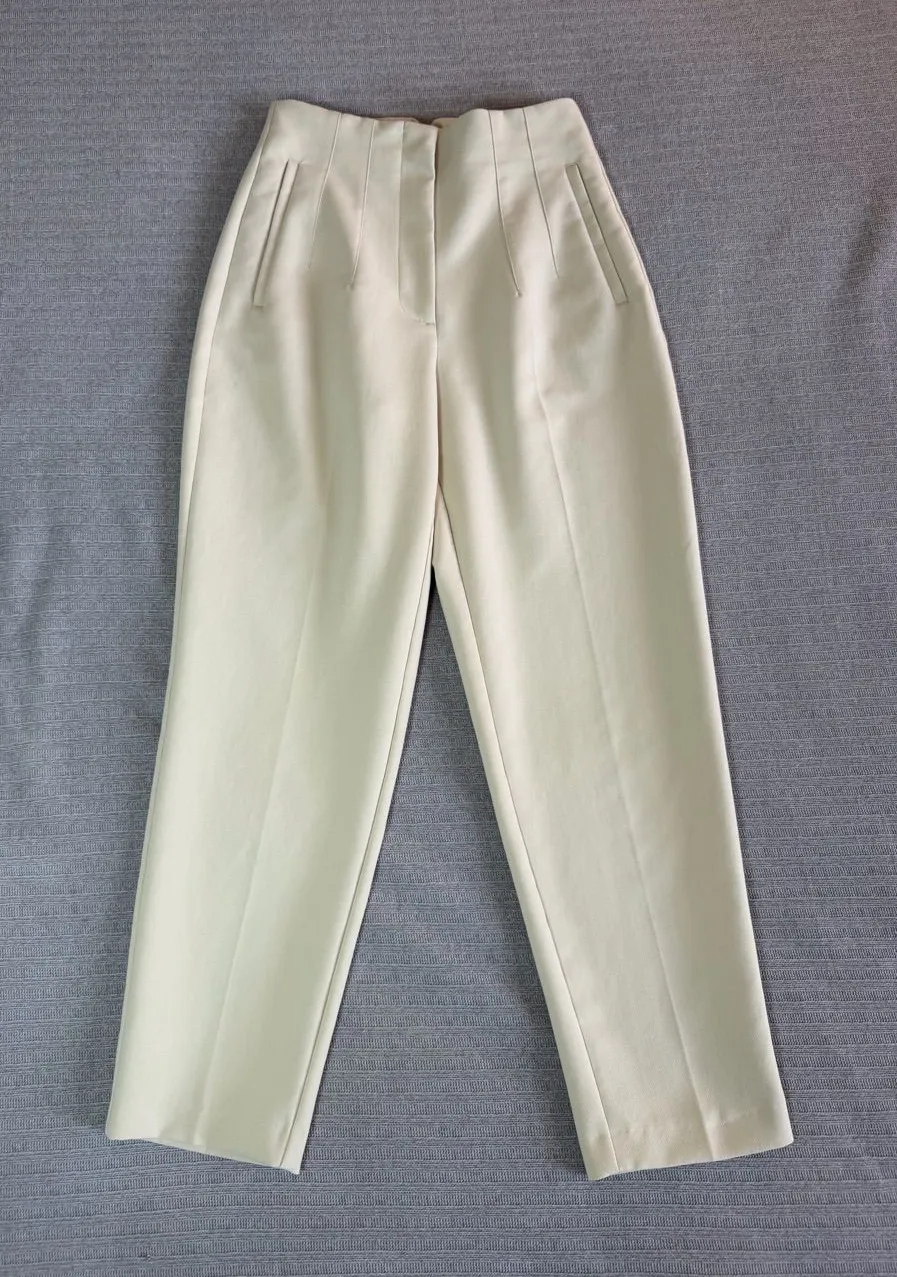 Zara Ivory High-Waist Tailored Trousers