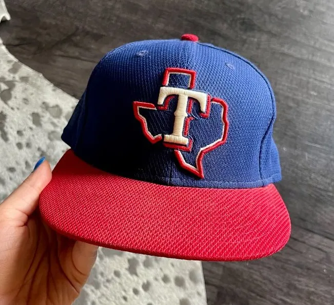 Texas Rangers New Era MLB 59FIFTY Fitted Hat Blue Crown Red Visor 7 1/4