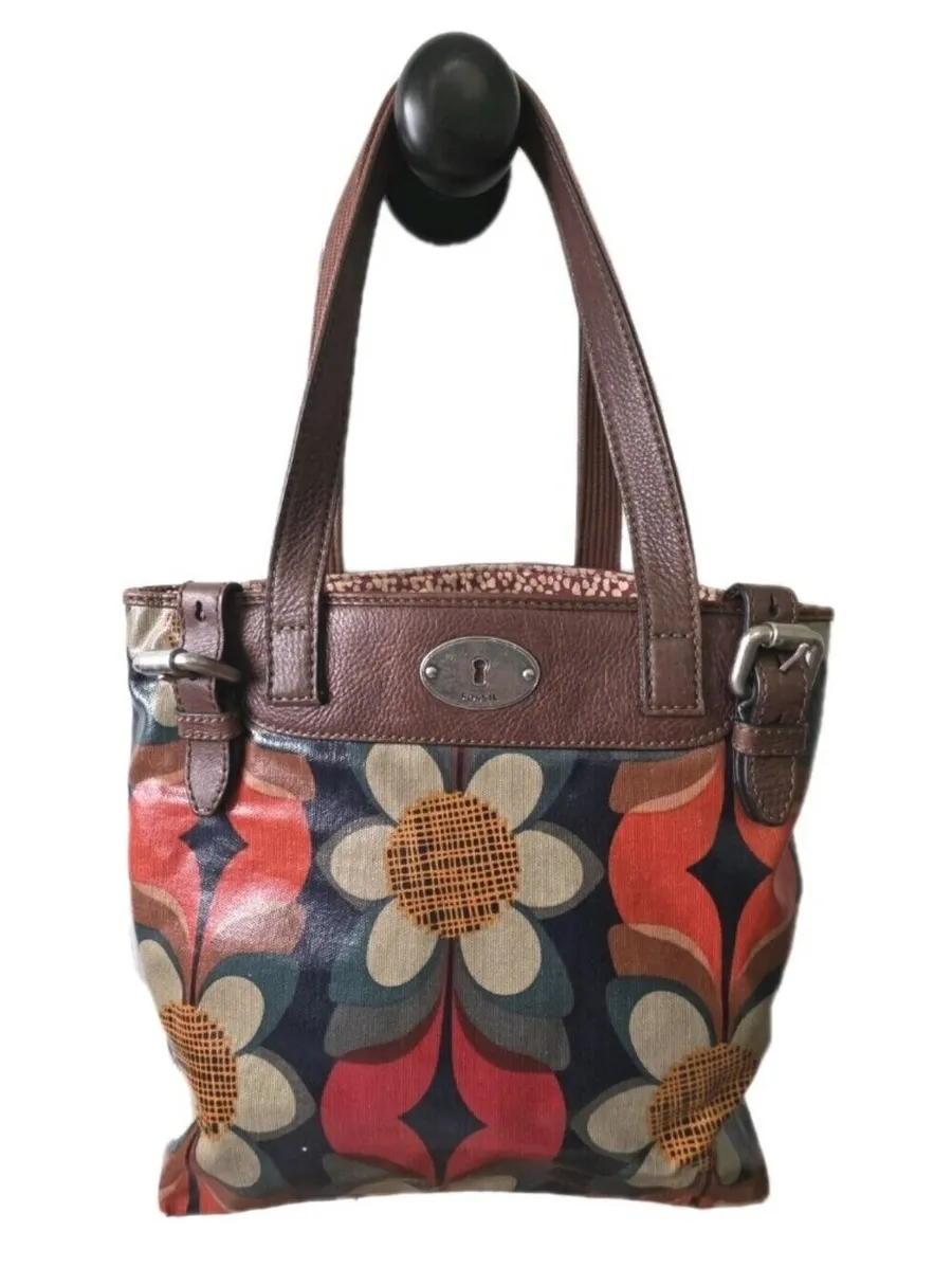 Fossil Key Per Floral Canvas Shopper Tote Shoulder Bag Purse Y2K Vintage Retro