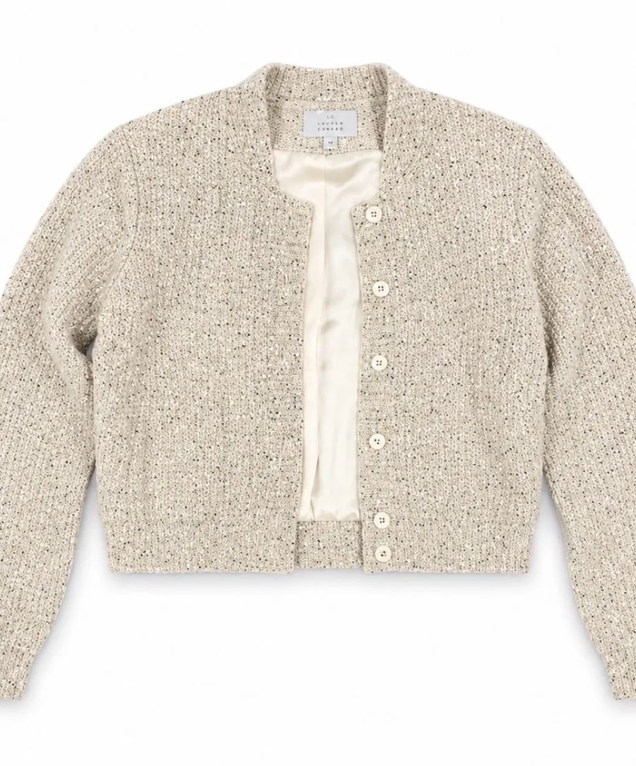 H&M Tweed Bomber Suit Jacket in Cream Size Medium