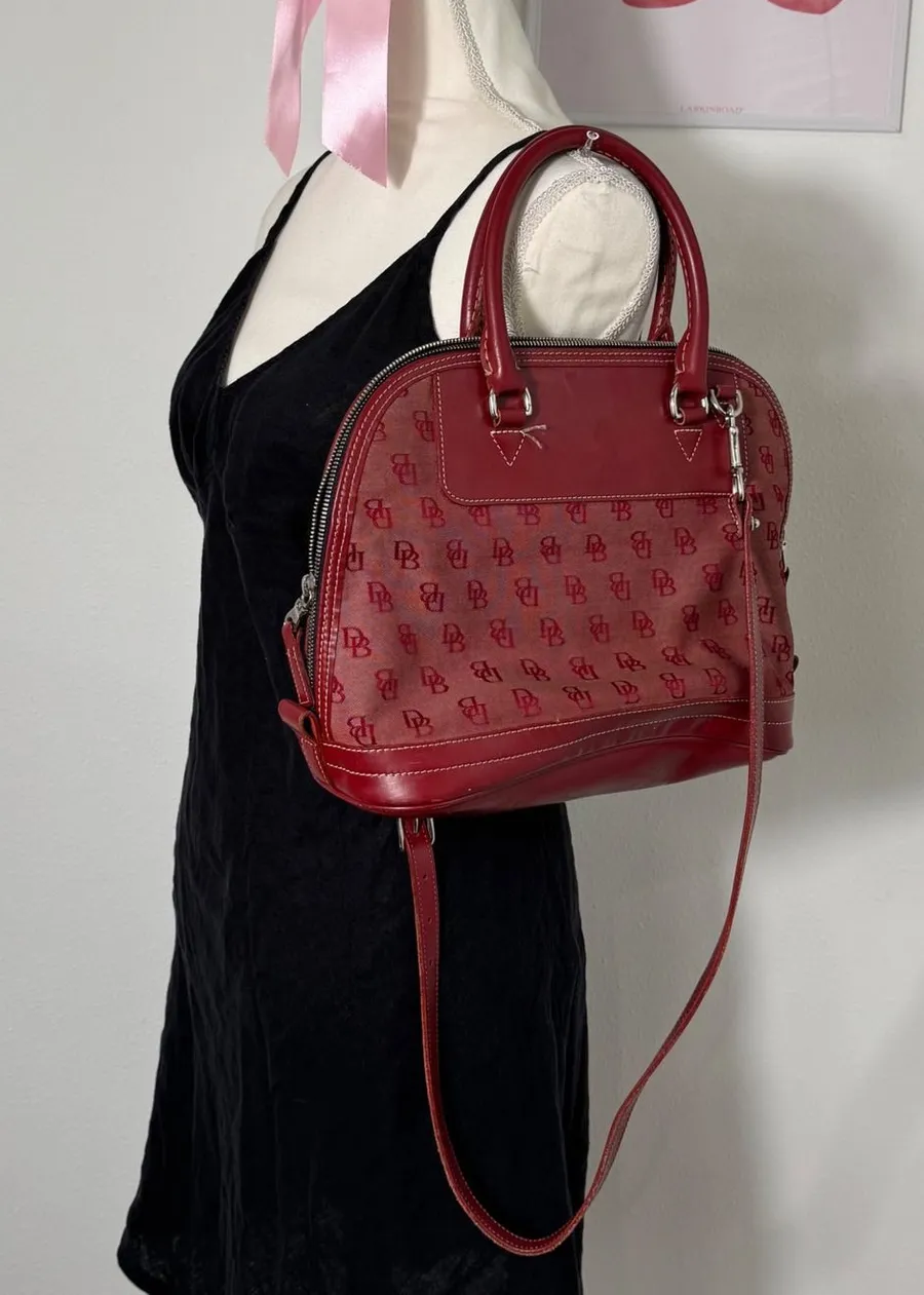 Dooney & Bourke Vintage Red Monogram Canvas Leather Dome Satchel Bag