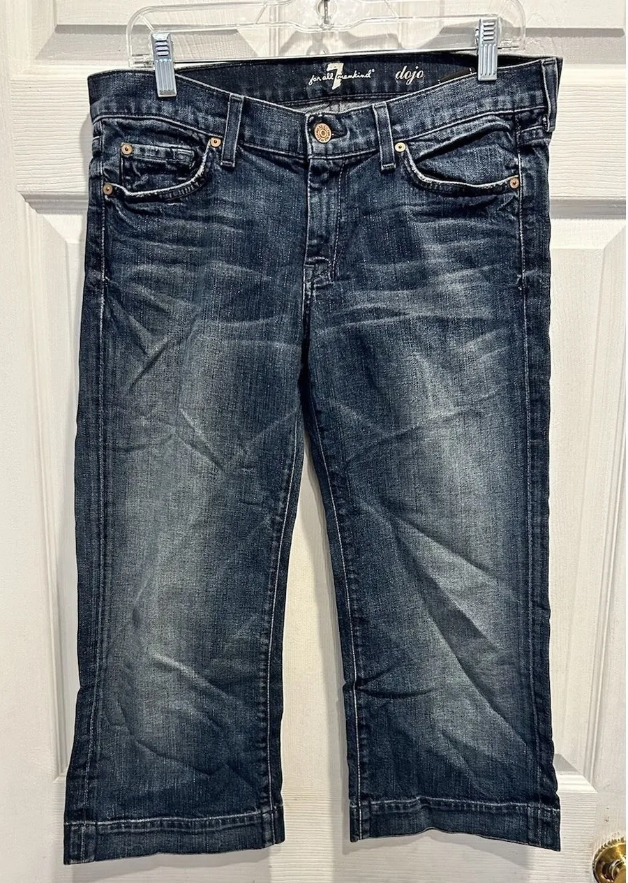 7 For All Mankind Dojo Dark Wash Cropped Wide Leg Jeans Size 30 Made in USA