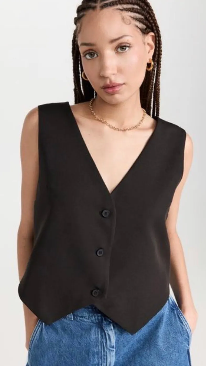 Lioness Gisele Vest Black Tailored Sleeveless Button Front Vest Size M NWOT