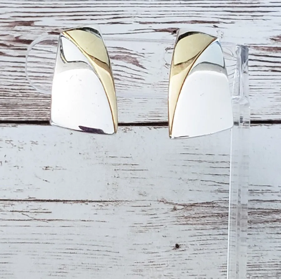 Vintage Napier Clip On Earrings Elongated Gold Tone & Silver Tone
