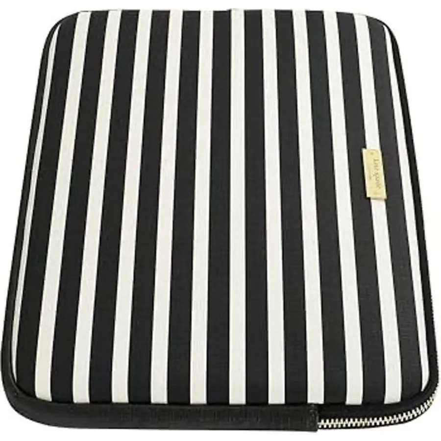 Kate Spade 13" Laptop Sleeve Black Cream Striped Nylon Zippered Case Padded Bag