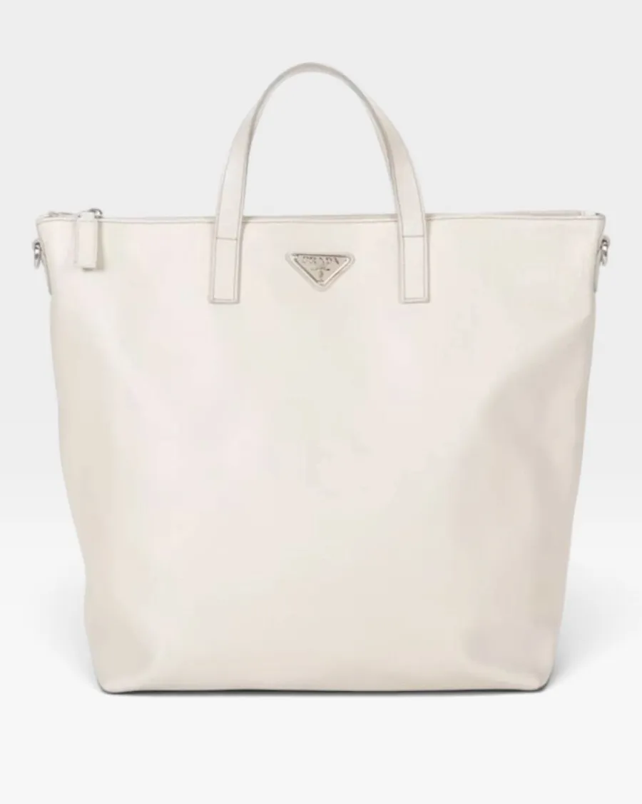Prada White Saffiano Leather Large Tote Bag Purse WITH COA