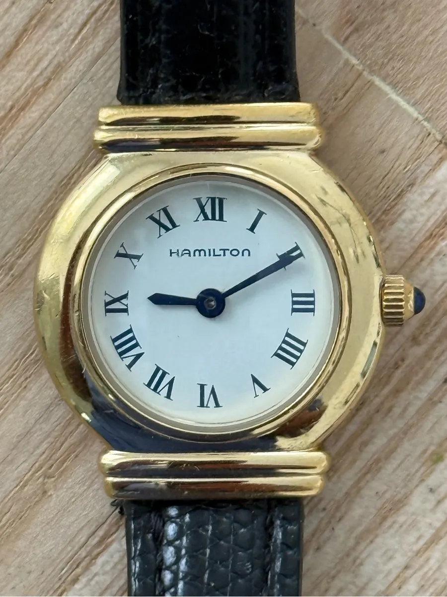 Hamilton Registered Edition Vintage Rare Ladies Watch White Dial Hold Case Black