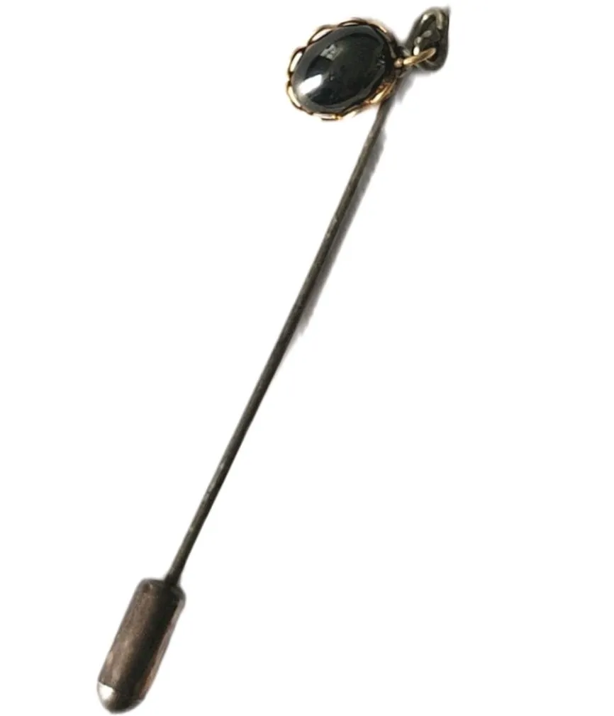 Vintage Dangly Black Gemstone Stick Hat Pin Silver