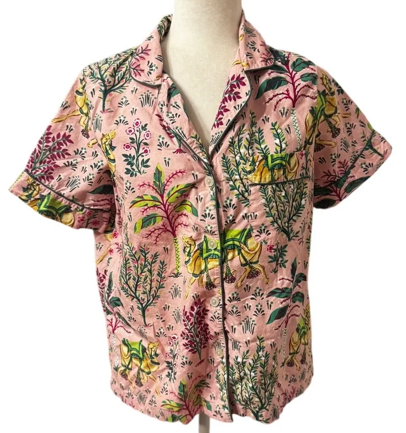 Printfresh Pajama Top Camel Print 100% Organic Cotton Pink Size XS