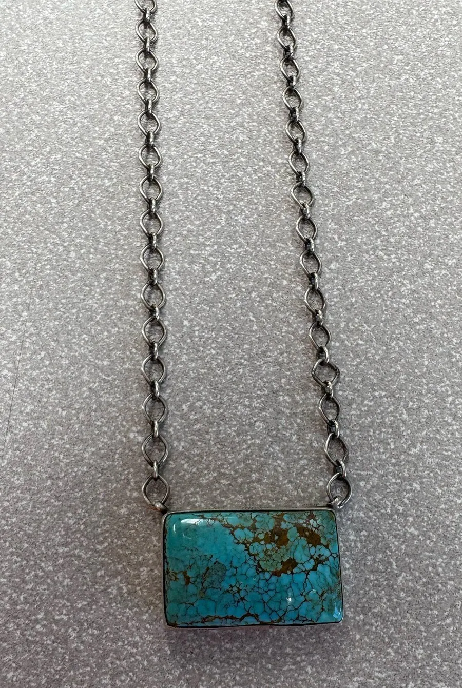 Authentic Navajo Sterling Silver Turquoise Necklace by P. Skeets – Spiderweb Matrix