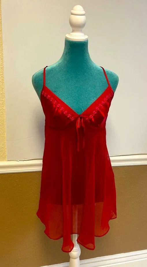 Elegant Red Sheer Babydoll Lingerie Size M